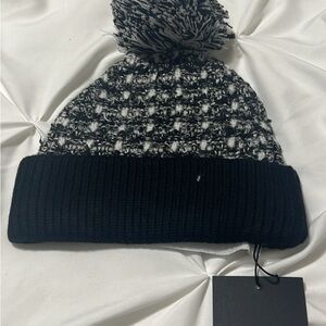 The Kooples Black and White Knit Pom-Pom Hat